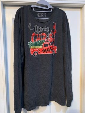 Womens Plus Size Dark Gray Long Sleeve 'Merry Christmas' Graphic Tee